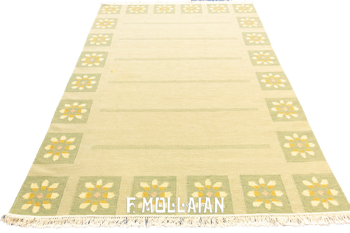 Rollakan Swedish Flat-weave Rug Cream/Green Color n°:535779